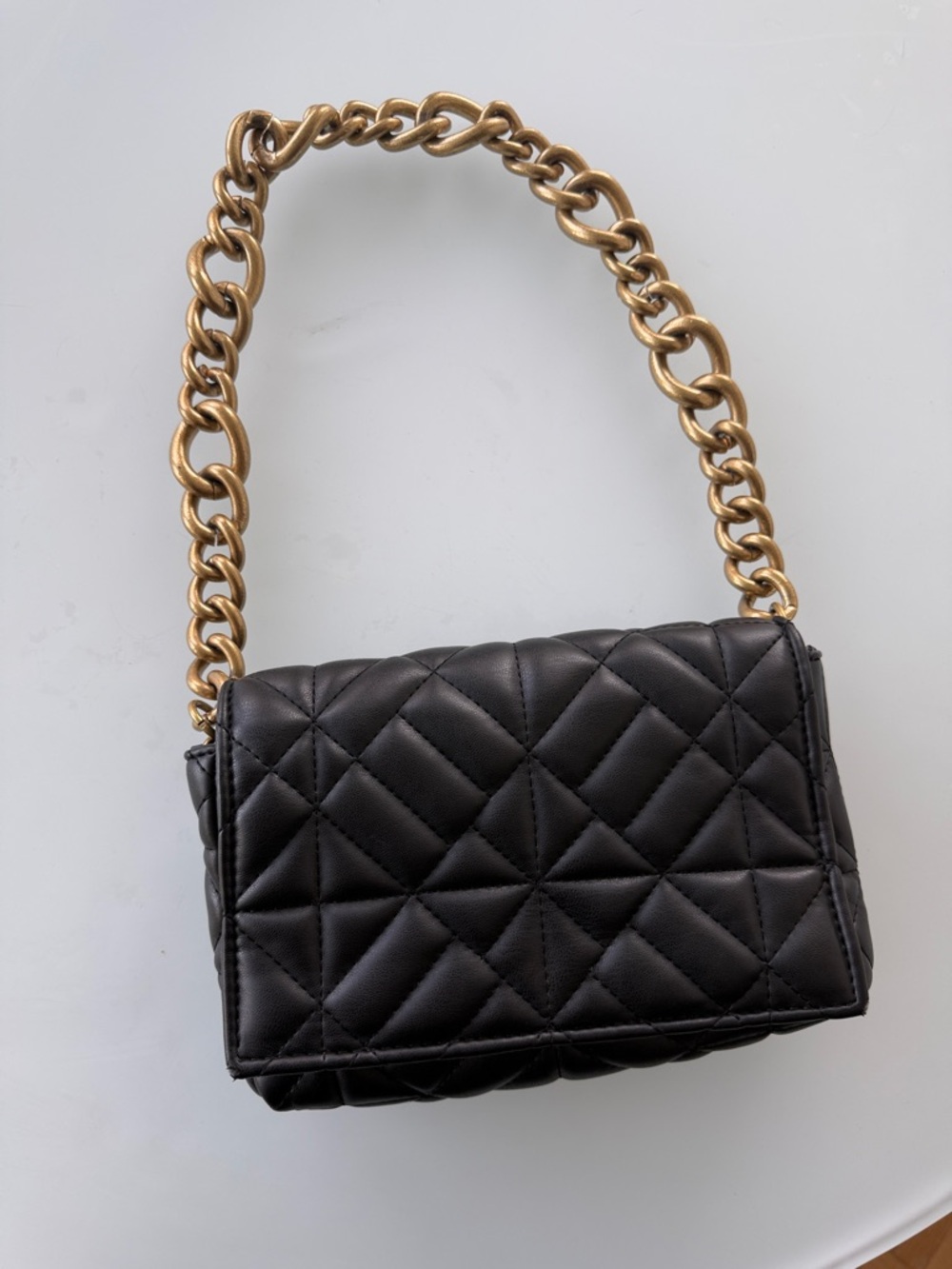 Quilted Black Shoulder Bag with Gold Chain
